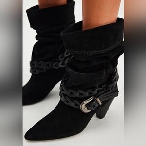 Free People Sude Bridget Belt Slouch Boots In Black  Size 10